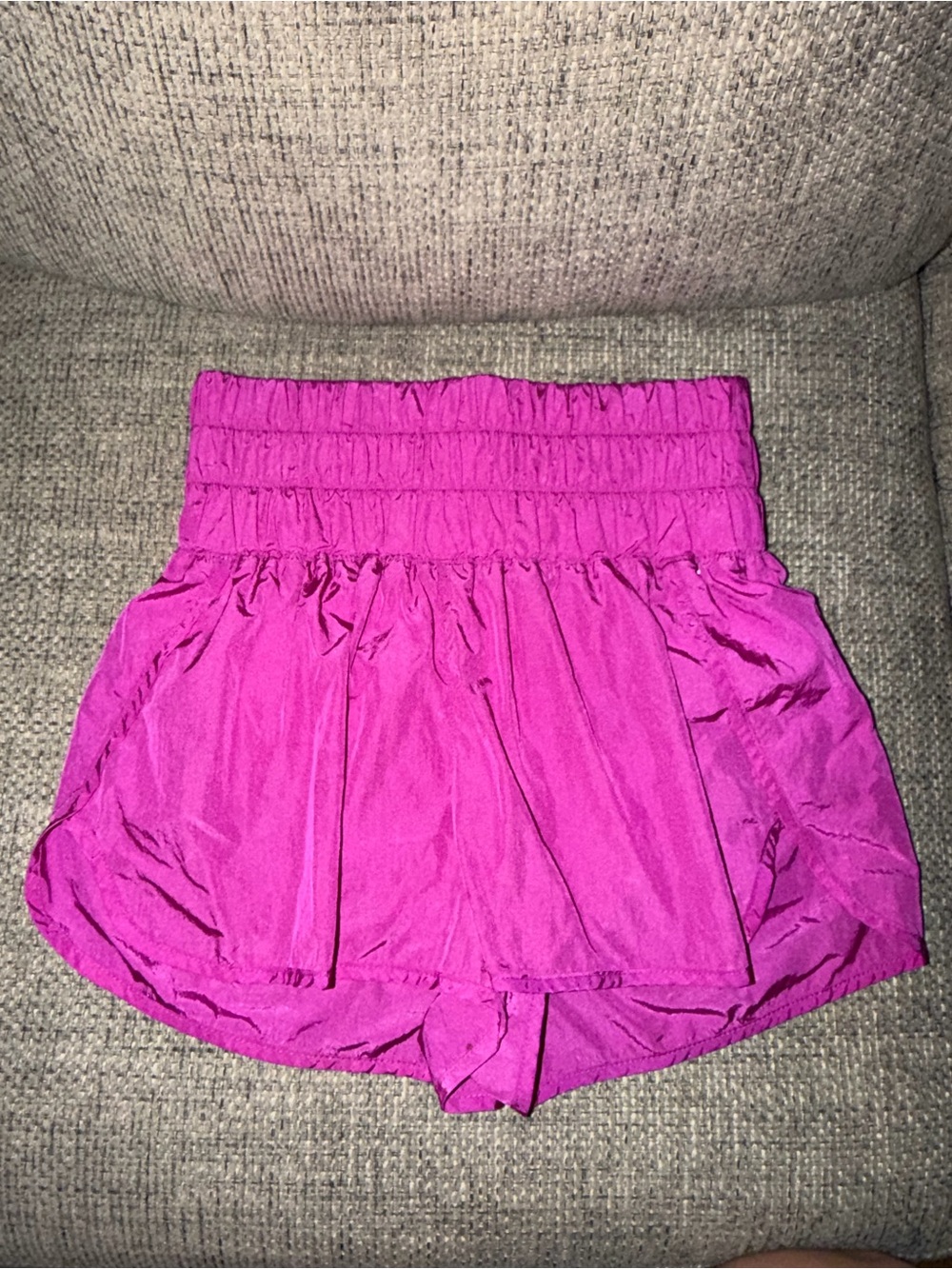 FP Movement by Free People Smocked High-Waist Athletic Shorts in Magenta